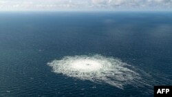 Gas leaks from the Nord Stream 2 pipeline in the Baltic Sea after it was damaged by an underwater explosion in September.