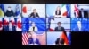 Ukrainian President Volodymyr Zelenskiy (top left) addressed the leaders of the G7 nations during an online summit on December 6.