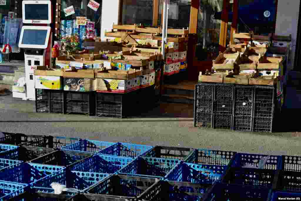 Empty fruit and vegetable boxes outside a store on December 19. Stepanakert is the largest city in Azerbaijan’s breakaway region of Nagorno-Karabakh. Approximately 100,000 ethnic Armenians are currently stuck in the territory, and vital supplies are unable to be imported due to Azerbaijani activists blocking the only road in from Armenia.