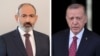 The call on July 11 was Armenian Prime Minister Nikol Pashinian's (left) first direct contact with Turkish President Recep Tayyip Erdogan. (combo photo)