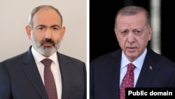 The call on July 11 was Armenian Prime Minister Nikol Pashinian's (left) first direct contact with Turkish President Recep Tayyip Erdogan. (combo photo)