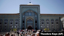 Worshippers gather for Friday Prayers during Ramadan in Dushanbe's Central Mosque in 2011.