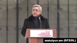 Serzh Sarkisian speaks at a rally in the Kotayk region in January.