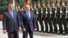 Tajik President Emomali Rahmon (left) welcomes Kazakh President Nursultan Nazarbaev to Dushanbe on September 14.