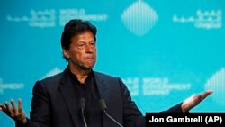 Pakistani Prime Minister Imran Khan speaks during the World Government Summit in Dubai, February 10, 2019