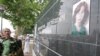 A portrait of slain rights activist Natalya Estemirova on a memorial in Grozny to journalists who have died in the fight for free speech
