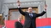 Armenia - Opposition leader Levon Ter-Petrosian greets supporters at a rally in Yerevan, 26Jun2012.
