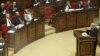 Armenia -- Armenia's Prosecutor-General Aghvan Hovsepian (R) asks the parliament to allow NA deputy Vartan Oskanian's prosecution on money laundering charges, 01Oct2012