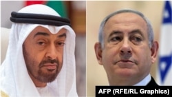 محمد بن زاید آل نهیان د اماراتو ولسمشر او بنیامین نتنیاهو د اسراییلو صدراعظم 