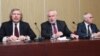 ԵԱՀԿ Մինսկի խմբի համանախագահներ Ջեյմս Ուորլիքը (ԱՄՆ), Իգոր Պոպովը (ՌԴ) և Պիեռ Անդրիոն (Ֆրանսիա) Երևանում ասուլիսի ժամանակ, 9-ը ապրիլի, 2016թ.