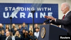 U.S. President Joe Biden delivers remarks on arming Ukraine in May 2022. 