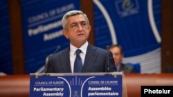 France - Armenian President Serzh Sarkisian addresses the Council of Europe Parliamentary Assembly in Strasbourg, 2Oct2013.