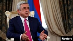 Armenia -- Armenian President Serzh Sarkisian speaks during an interview with Reuters at his office in Yerevan, June 25, 2016