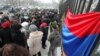 Armenians protest in front of the National Assembly building against the ratification of the controversial gas agreement with Russia in Yerevan on December 23.