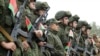 Belarusian soldiers attend the opening ceremony of the Zapad-2021 military exercises in Russia's Nizhny Novgorod region.