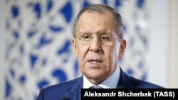 Russian Foreign Minister Sergei Lavrov on his visit to Dushanbe on February 5. 