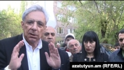 Armenia -- Former Foreign Minister Vartan Oskanian (L), Stepan Markarian (second from left) and other senior Prosperous Armenia Party members hold an election campaign meeting, Yerevan, 17Apr2013.