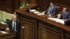 Former Foreign Minister Vartan Oskanian (left) addressed the Armenian National Assembly in Yerevan on October 1.