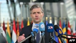 Міністар замежных спраў Літвы Кястуціс Будрыс зрабіў заяву ў часе сустрэчы ў Брусэлі кіраўнікоў зьнешнепалітычных ведамстваў краін NATO, 4 красавіка 2025